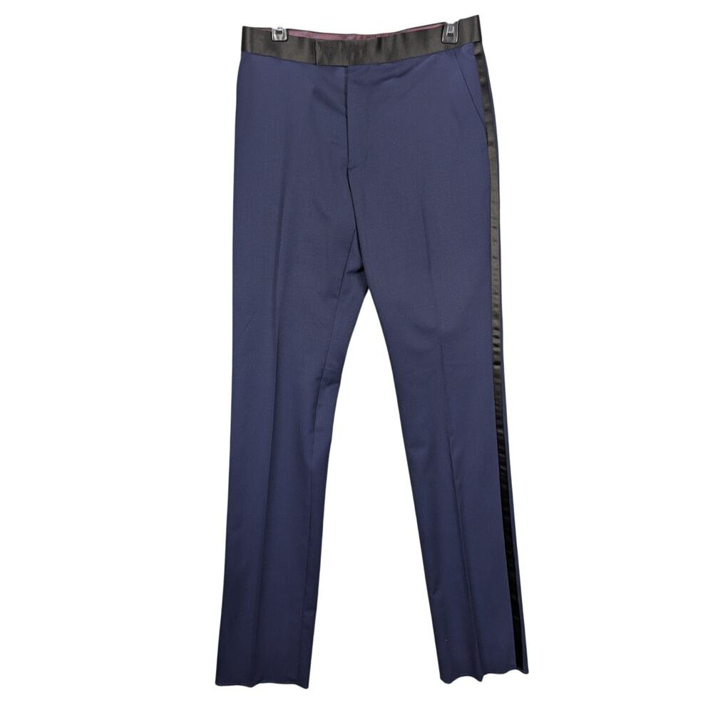 Penguin by Munsingwear Pants Mens 38R 31W Wool Navy Blue Black stripe Raw Hem